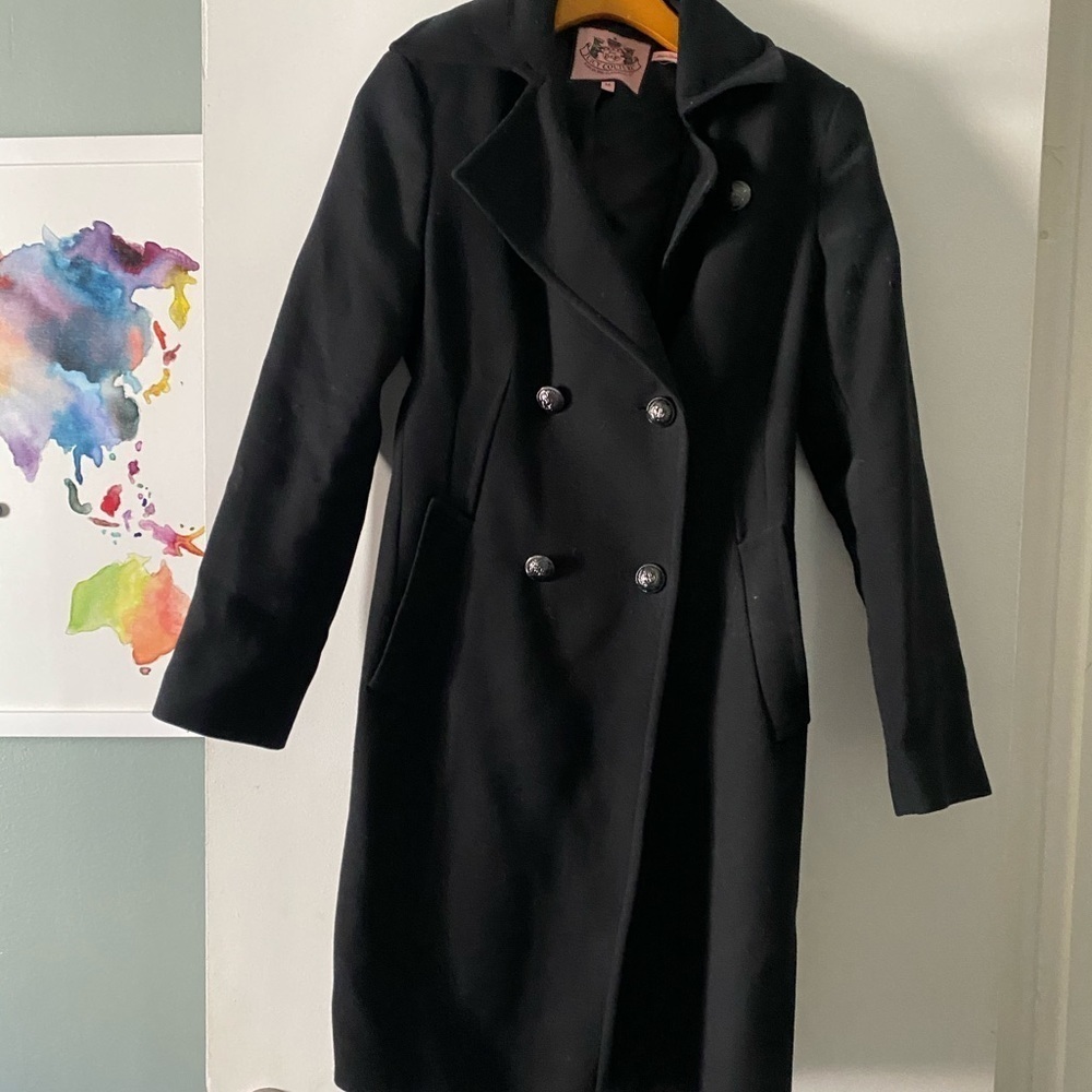𝅺juicy Couture Belted  100% Wool Coat M - Picture 3 of 8